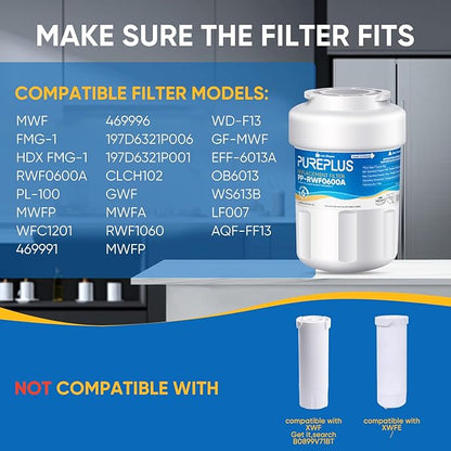 PUREPLUS Replacement for MWF®, SmartWater® MWFP, MWFA, GWF, HDX FMG-1, WFC1201, GSE25GSHECSS, RWF1060, PC75009, Kenmore® 9991 Refrigerator Water Filter, 2 Pack
