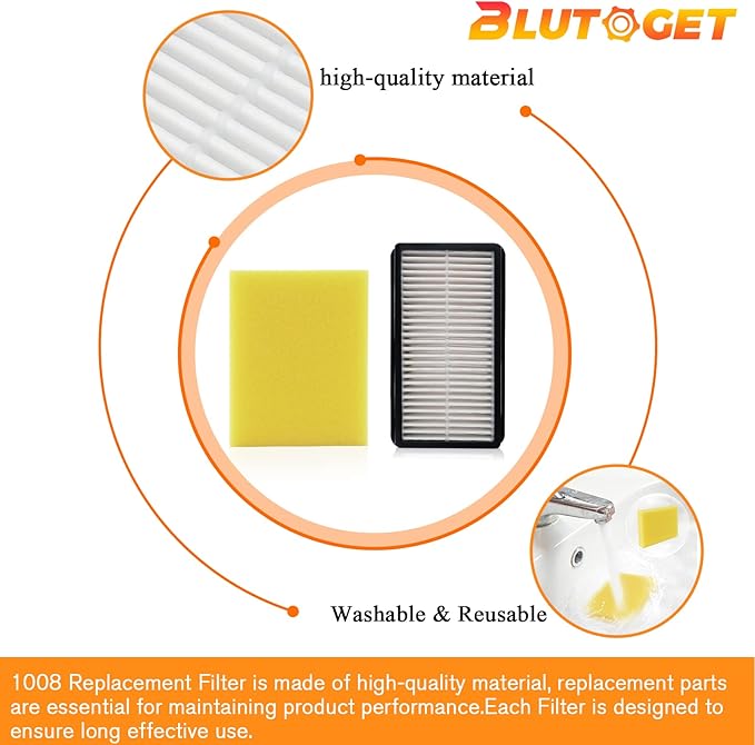 1008 Vacuum Filters 2 + 2 Pack by Blutoget-Fit for Bissell 1008 CleanView Upright 9595A 1819 1822 1825 1831 1330 1332- Compare to Part 2032663 1601502(2 Pre-Motor Foam & 2 Post-Motor Filters 1 brush)