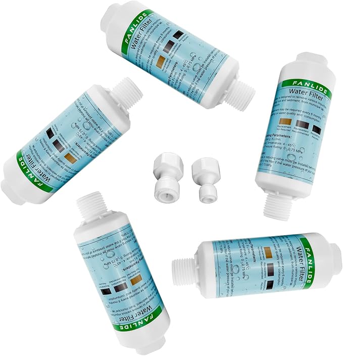 Bidet water filter for electronic bidet seats, Toilet water filter system, 1/2" Threads, 5pcs filters + 2pcs adapters, compatible with 1/2" 1/4" 3/8" Bidet water hose