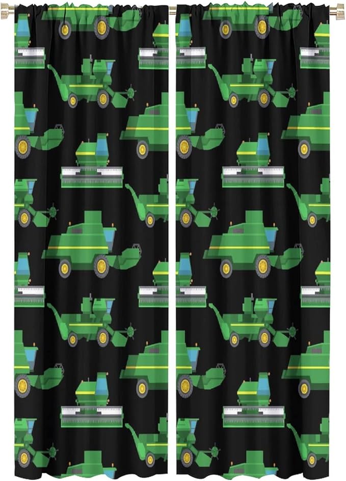 Kids Agriculture Machine Window Curtains, Farm Equipment Tractors Transport Combines Rod Pocket Decorative Windows Curtain for Boys Children Teens Room Decor 42x63in (30% Blackout)