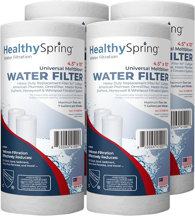 1 Micron Well Water Filter 10x4.5 Replacement - Whole House Water Filter Cartridge Compatible with WP5BB97P,WP10BB97P, AP810, Made in USA, 4-Pack