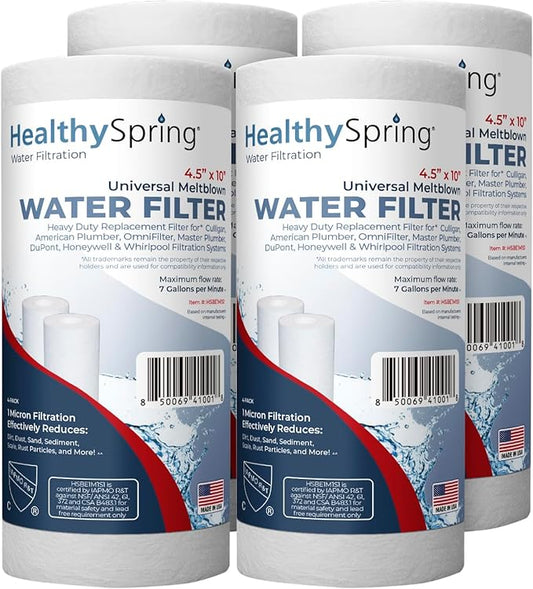 1 Micron Well Water Filter 10x4.5 Replacement - Whole House Water Filter Cartridge Compatible with WP5BB97P,WP10BB97P, AP810, Made in USA, 4-Pack