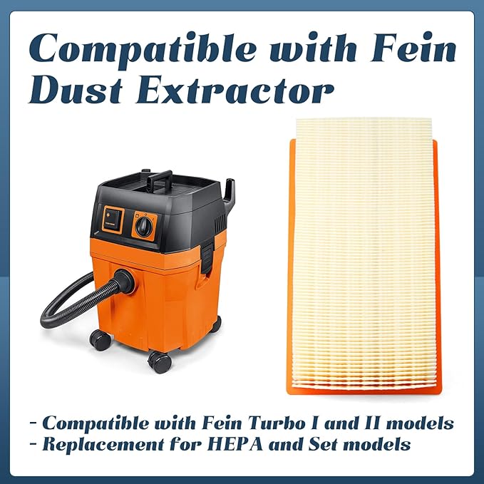 31345012010 Dust Extractor Flat Pleated Filter Compatible with Fein Turbo I and II Filters Replace 9-20-27 9-20-28
