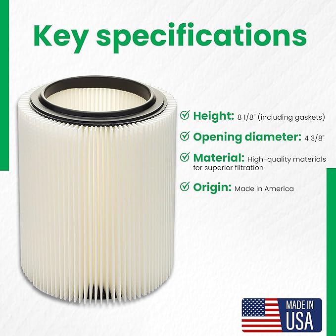 Replacement Filter for Craftsman and Ridgid Shop Vacs Part # 9-17816 & Part # VF4000, 4 Pack, Original Filter
