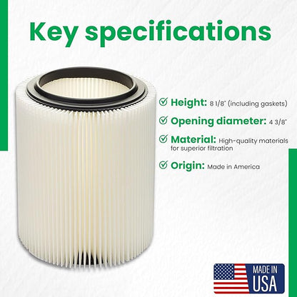 Replacement Filter for Craftsman and Ridgid Shop Vacs Part # 9-17816 & Part # VF4000, 4 Pack, Original Filter