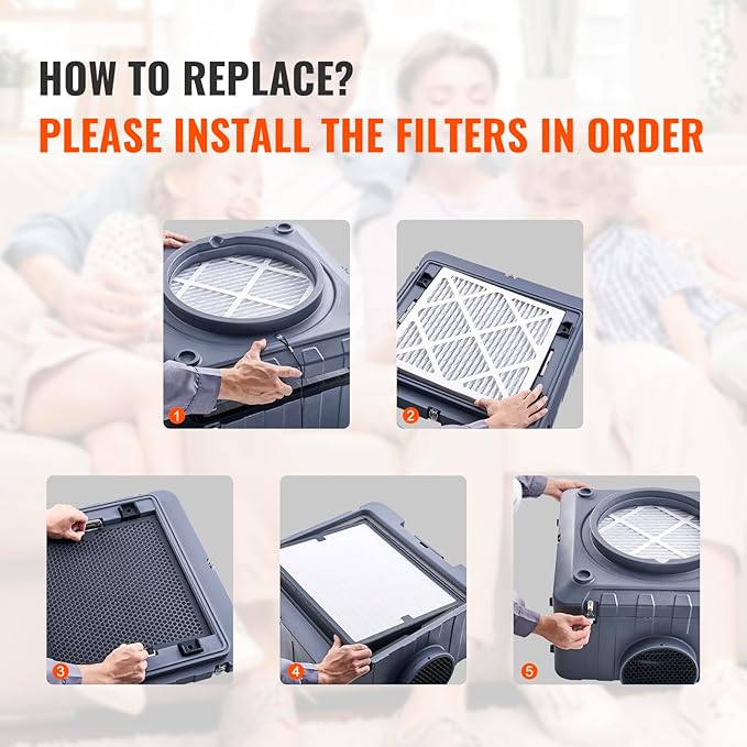 VEVOR Protective Pre Filters, 5 Pack, 15.75'' x 15.75'' Air Filter Replacement, High-efficient Stage 1 Filters Compatible w/BlueDri Scrubber, Air Purifiers, Water Damage Restoration Equipment