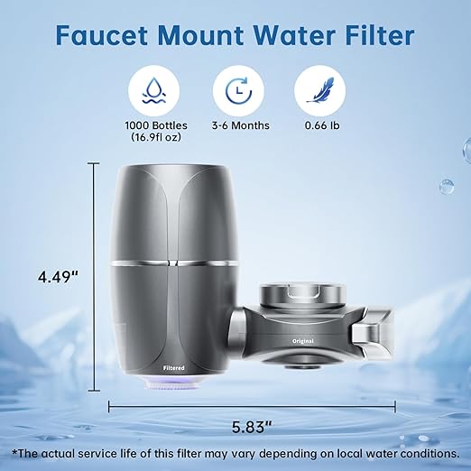 Water Filter for Sink Faucet,NSF42 Certified Faucet-Mounted Water Filter with Blue Light,99.9% Multi-Layer Folded Filter,Removes Chlorine, Odor & Heavy Metals,1*Filter, LJ107
