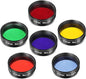 Astromania Telescope Filter Set, 1.25 inches Six Color Filters Kit (Red, Orange, Yellow, Green, Dark Blue, Light Blue), Telescope Accessories to Enhance Moon Planetary View for Astronomical Telescopes