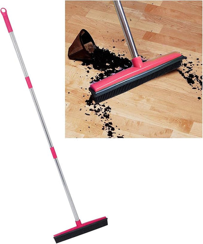Multifunctional Broom, Telescopic Carpet Rake Rubber Pp 12.6in Brush Easy Wash Floor Carpet Broom for Pet Hair Dust Removal Tile Window Cleaner (Pink)