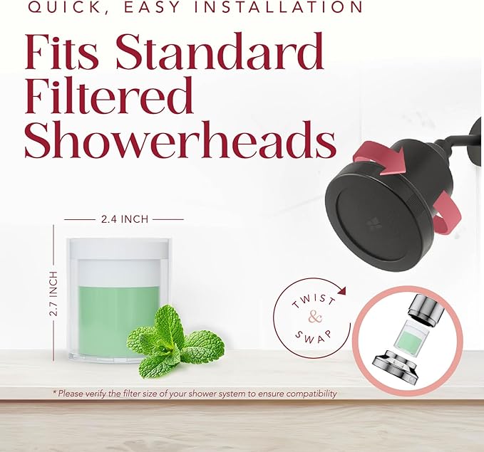 Vitamin C Shower Filter Replacement Cartridge + Shower Steamers Aromatherapy - K Beauty Skin & Hair Enhancement, Universal Water Filter Replacement for AquaBliss - Peppermint