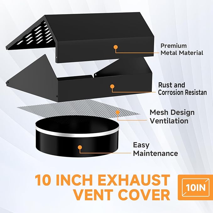 10 Inch Exhaust Vent Cover,Wall Vent Cover with Removable Front Panel Galvanized Steel Wall Cap with Stainless Steel Clamp, Weatherproof Air Vent for Residential, Kitchen, RV, Garages (10 inch)