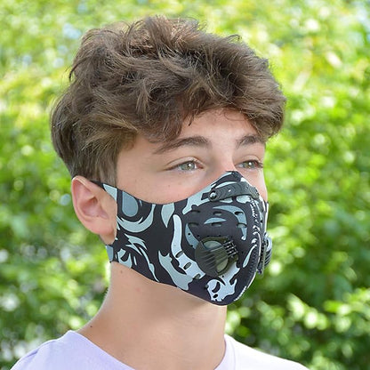 ASA Techmed Reusable Dual Air Breathing Valve Face Mask Cover with Activated Carbon Filter (Tactical Skull)