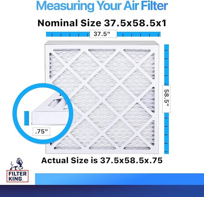 Filter King 37.5x58.5x1 Air Filter | 4-PACK | MERV 8 HVAC Pleated A/C Furnace Filters | MADE IN USA | Actual Size: 37.5 x 58.5 x .75"