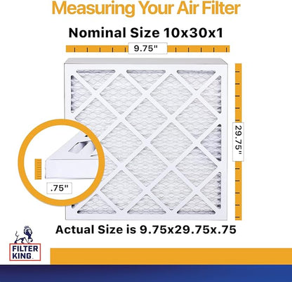 Filter King 10x30x1 Air Filter | 6-PACK | MERV 13 HVAC Pleated A/C Furnace Filters | MADE IN USA | Actual Size: 9.75 x 29.75 x .75"