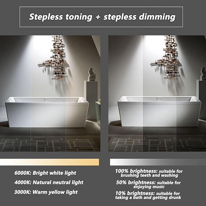 Irregular Bathroom Mirror with LED Light, Wall Mounted Mirror with Demister Pad, 3-Color Dimmable LED Light, for Wall, Living Room, Bedroom, Vanity, Entryway(60cm/23.6in)
