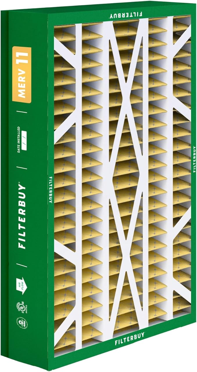 Filterbuy 14.5x27x5 Air Filter MERV 11 Superior Pet & Allergy Defense (2-Pack), Pleated HVAC AC Furnace Filters for Trane, American Standard, Honeywell, and More (Actual Size: 14.06 x 26.13 x 4.97)