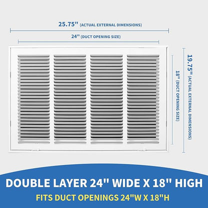 24x18 Return Air Grille [Duct Opening Size],Return Air Vent Cover for Wall Or Ceiling,Steel Return Air Filter Grilles Removable Face/Door for 1 Inch Filters (24"W x 18"H [Duct Opening])