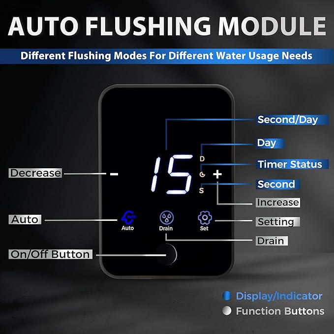 iSpring WSP200ARJ Spin-Down Sediment Water Filter, Upgraded Jumbo Size, Large Capacity, Reusable with Touch-Screen Auto Flushing Module, Brass Top Clear Housing, 200 Microns