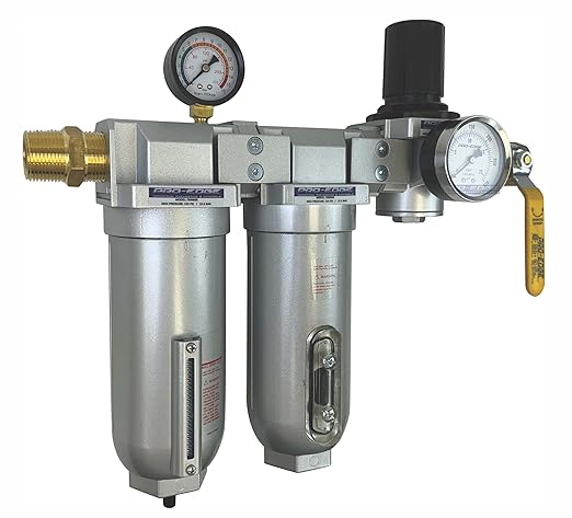 3/4" NPT Industrial (3-Stage) Oil, Moisture Vapor Removing Coalescing Filter and in Line Desiccant Air Dryer and Air Pressure Regulator for Compressed Air Lines