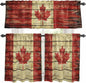 Kitchen Curtains Tiers and Valance Set of 3, Canada Light Filtering Window Curtain Set, Red Maple Leaf Flag Farmhouse Shabby Wooden Grain Rod Pocket Curtain Drapes for Living Room, 36 Inches Tiers