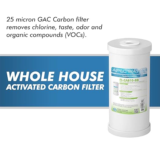 APEC Water Systems CB1-CAB10-BB Whole House Carbon Water Filter with 10" Home Filtration System, White