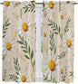 Spring Daisy Kitchen Curtains, Country Watercolor Flower Leaf Plant Light Filtering Window Curtain Panels, 2Pcs Rod Pocket Window Treatments Set for Living Room Bathroom Bedroom 42x63 Inches