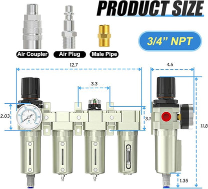 3/4" NPT Heavy Duty Industrial Grade 4 Stage Air Drying System,Auto Drain,Coalescing Filter,Double Particulate Filter,Desiccant Dryer and Air Regulator For Plasma Cutter and Paint Spray
