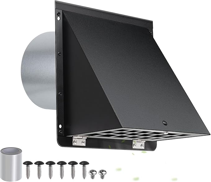 4 Inch Dryer Vent Cover Outside with Mesh & Cushioned Flap,Metal Wall Vent Exhaust Vent Cover,Exterior Dryer Vent Hood Wall Mount Extractor Vent,Outdoor Dryer Vent Cover for Laundry AC Air Vents-Black