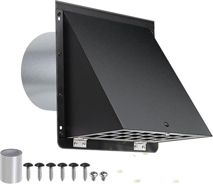 4 Inch Dryer Vent Cover Outside with Mesh & Cushioned Flap,Metal Wall Vent Exhaust Vent Cover,Exterior Dryer Vent Hood Wall Mount Extractor Vent,Outdoor Dryer Vent Cover for Laundry AC Air Vents-Black