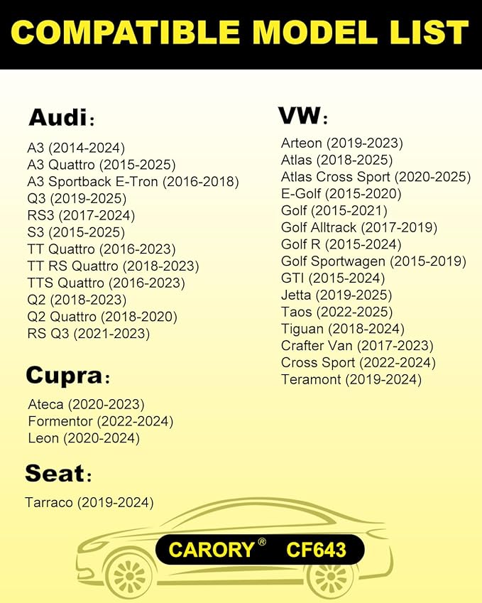 Cabin Air Filter w/Activated Carbon for VW Atlas (2018-2025), Jetta (2019-2025), for Tiguan (2018-2024), Golf/GTI (2015-2024), Audi A3 (2014-2024), Q3 (2019-2025), OE# 5Q0 819 653, CF11643, XC10463C