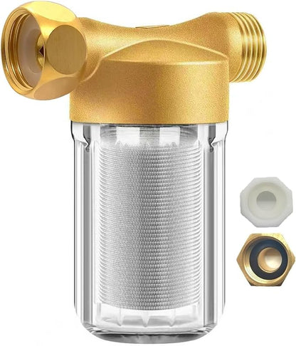 FA21 Washer Water Filter Reusable, brass garden hose filter with 3/4" adapters, 40-50 Micron, inline sediment filter for washing machine shower well water RV Car Wash