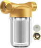 FA21 Washer Water Filter Reusable, brass garden hose filter with 3/4" adapters, 40-50 Micron, inline sediment filter for washing machine shower well water RV Car Wash