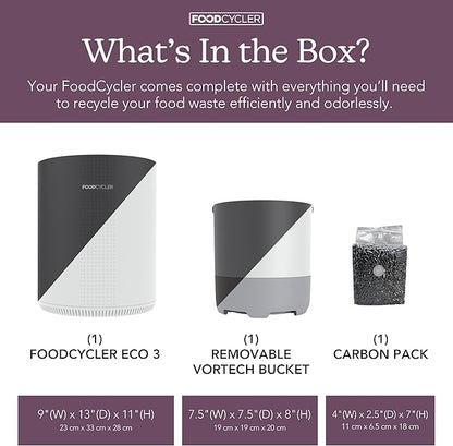 Food Cycler Eco 3 Compact Kitchen Food Recycler | Indoor Composter Bin Alternative | Electric Countertop Food Waste Disposer with Odorless 3.5L Indoor Food Waste Bin for Easy Waste Management | Grey