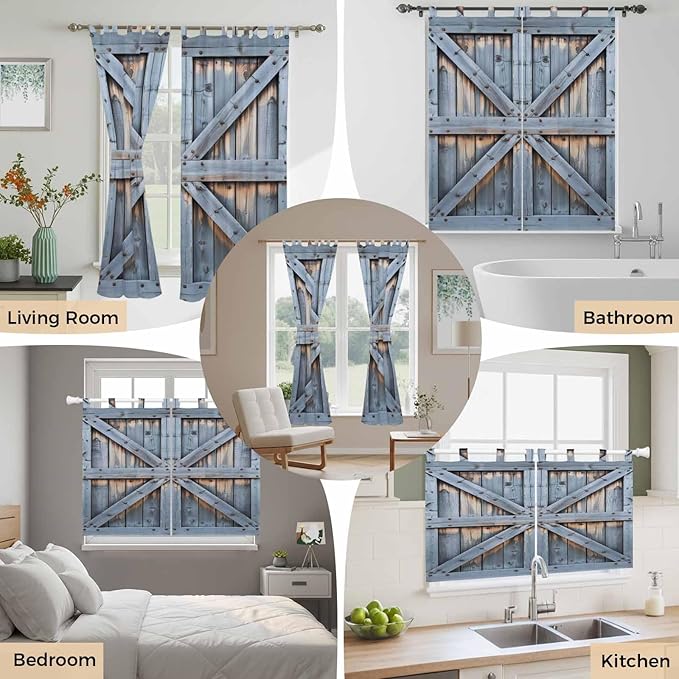Farmhouse Wood Grain Living Room Curtains 84 Inch Length, Window Curtains Tab Top, Vintage Country Barn Gate Textured Light Filtering Window Treatments Drapes 52"x84" 2 Panel