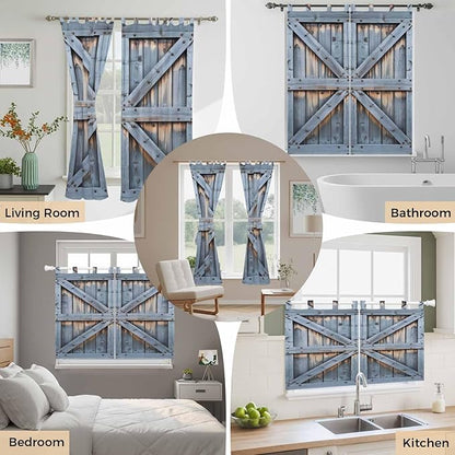 Farmhouse Wood Grain Living Room Curtains 84 Inch Length, Window Curtains Tab Top, Vintage Country Barn Gate Textured Light Filtering Window Treatments Drapes 52"x84" 2 Panel