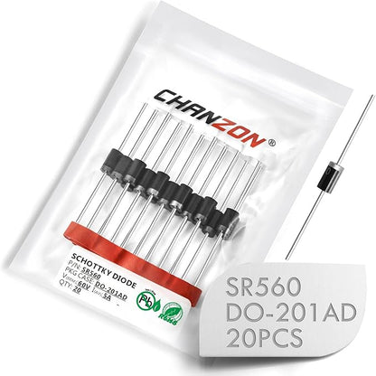 Chanzon SR560 (SB560) Schottky Barrier Rectifier Diodes 5A 60V DO-201AD (DO-27) Axial 5 Amp 60 Volt (Pack of 20 Pieces)