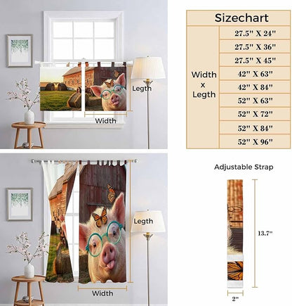 Farm Pig Kitchen Curtains 36 Inch Length, Small Window Curtains Tab Top, Farmhouse Barn Funny Animals Butterfly Light Filtering Short Window Treatments Tier Drapes 27.5"x36" 2 Panel