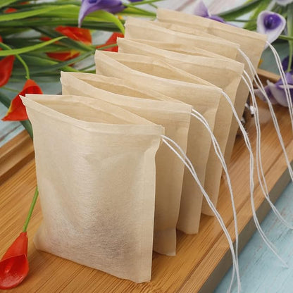 Tea Filter Bags with Free Tea Spoon, Safe & Natural Material, Disposable Tea Infuser for Loose Leaf Tea, Coffee, Spice, Herbs (200 PCS)