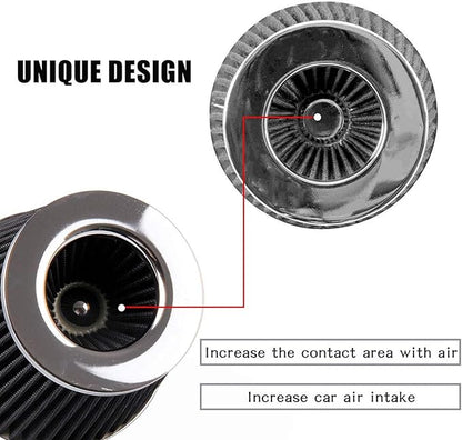 RYANSTAR Universal Clamp-on Air Intake Filter(2 Pack),3 In /3.5 In /4 In Three different Sizes, Round Tapered High Performance, Washable, Replacement Air Filter, For cars and motorcycles (black)