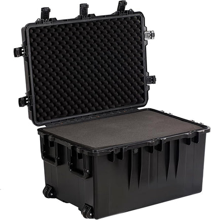 MEIJIA Portable All Weather Waterproof Camera Case,Customizable Fit Foam with Rolling Wheels and Retractable Pull Handle,33.25"X24.4"X19.3"
