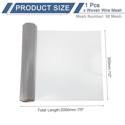 uxcell 50 Mesh 79" x 12" Woven Wire Mesh, 304 Stainless Steel Air Vent Filter Screen, Window Screen Mesh for DIY Projects Vents Cover Filtration Animals Fence