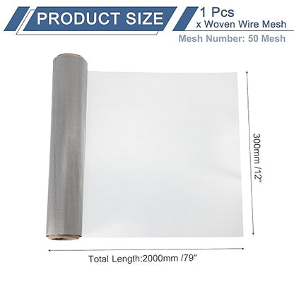 uxcell 50 Mesh 79" x 12" Woven Wire Mesh, 304 Stainless Steel Air Vent Filter Screen, Window Screen Mesh for DIY Projects Vents Cover Filtration Animals Fence