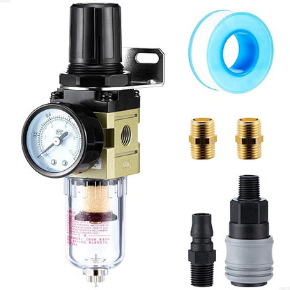 1/4" NPT Air Compressor Filter Regulator Combo, Water Separator Air Pressure Regulator with Gauge AW2000-02