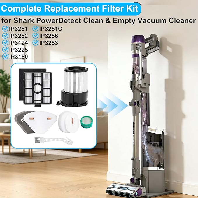 Filter for Shark IP3251 IP3253 IP3225 PowerDetect Clean & Empty Vacuum, 1 Post-Motor 1 Pre-Motor Filters for Handheld Vacuum, 1 HEPA 1 Foam & Felt 1 Odor Neutralizer Cartridge for Auto-Empty Dock
