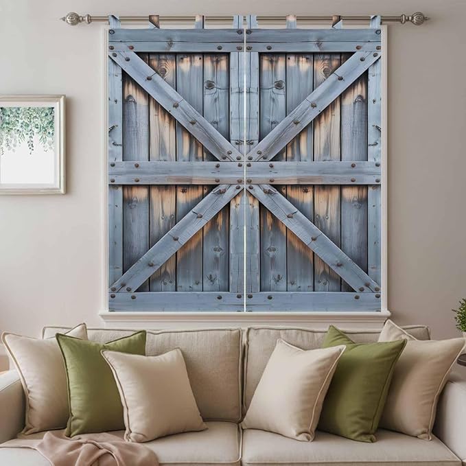 Farmhouse Wood Grain Bedroom Curtains 72 Inch Length, Window Curtains Tab Top, Vintage Country Barn Gate Textured Light Filtering Window Treatments Drapes 52"x72" 2 Panel