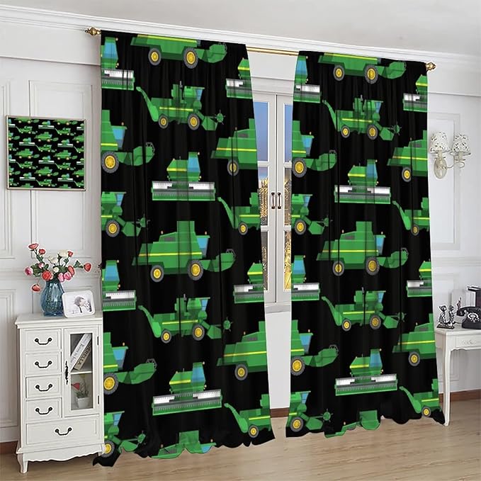 Kids Agriculture Machine Window Curtains, Farm Equipment Tractors Transport Combines Rod Pocket Decorative Windows Curtain for Boys Children Teens Room Decor 63x72in (30% Blackout)