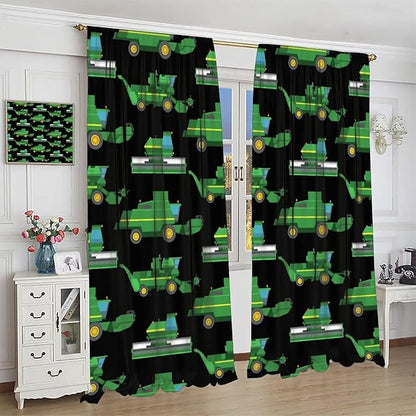 Kids Agriculture Machine Window Curtains, Farm Equipment Tractors Transport Combines Rod Pocket Decorative Windows Curtain for Boys Children Teens Room Decor 63x72in (30% Blackout)