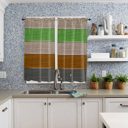 Farm Gray Green Brown Wood Grain Window Valance Curtains, Rustic Wooden Plank Light Filtering Kitchen Valance with 3-inch Rod Pocket for Living Room Bathroom Bedroom,2 Panel,42x63In