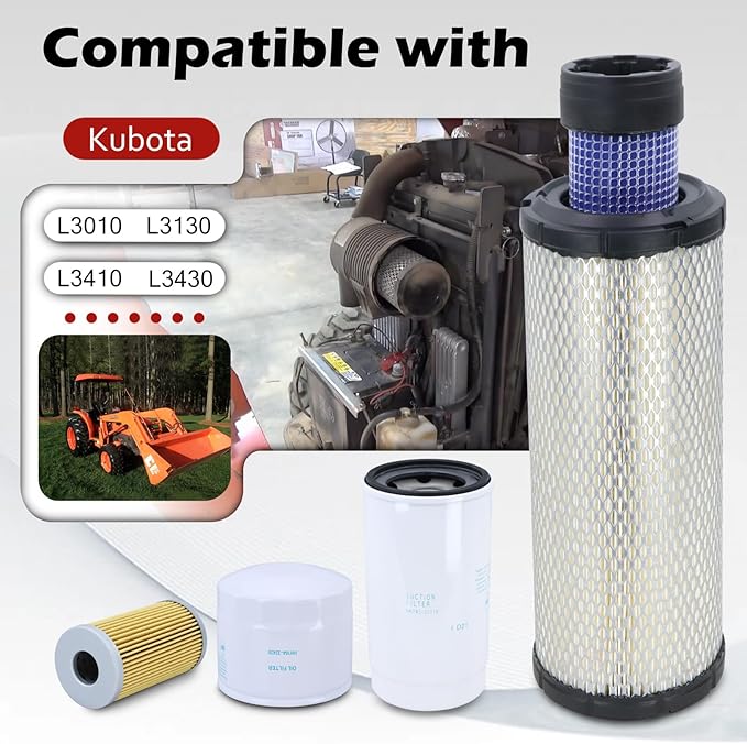 Maintenance Service Filter Kit Compatible with Kubota L3010 L3130 L3410 L3430 HST Replaces# TA040-93220 TA040-93230 HH164-32430 HHTA0-37710 15521-43160