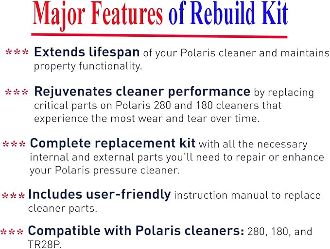 ATIE Pool Cleaner Tune Up Rebuild Kit Compatible with 280, TR28P Pool Cleaner Tune Up Kit A49 with Wheel, Tire, Drive Shaft, Turbine Bearing, All Purpoe Bag, Sweep Hose, Wheel Bearing, Tailsweep Pro